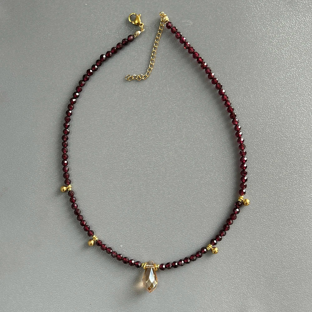 Fashion Natural Garnet Necklace Women Bohemian Handmade Beaded Jewelry Party Accessories
