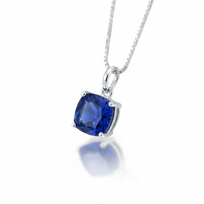 925 silver Fashion 9*9mm cushion  blue color Artificial sapphire with inclusions main stone Jewelry for Pendant Necklace