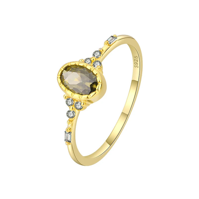Retro 18K Gold Peridot Oval Geometric Couple Ring For Women 100% Original Sterling Silver S925 Valentine's Day Gift Jewelry