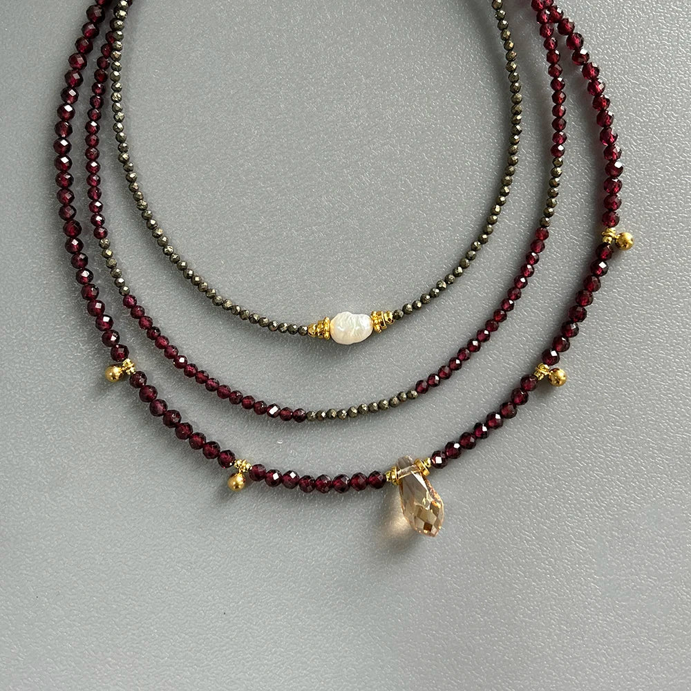 Bohemian Style, Garnet Birthstone Necklace Set