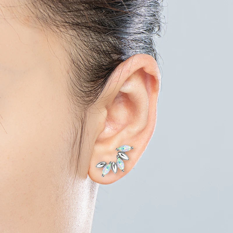 OXTAO Synthetic Opal Fashion Stud Earrings 3x6mm Marquise Shape Cut Ladies 925 Silver Piercing Temperament Earring Jewelry Gift
