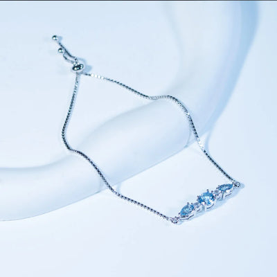 925 Sterling Silver Bracelets Adjustable Bangle Nano Blue Topaz Bracelet Round Pear Bracelets for Woman