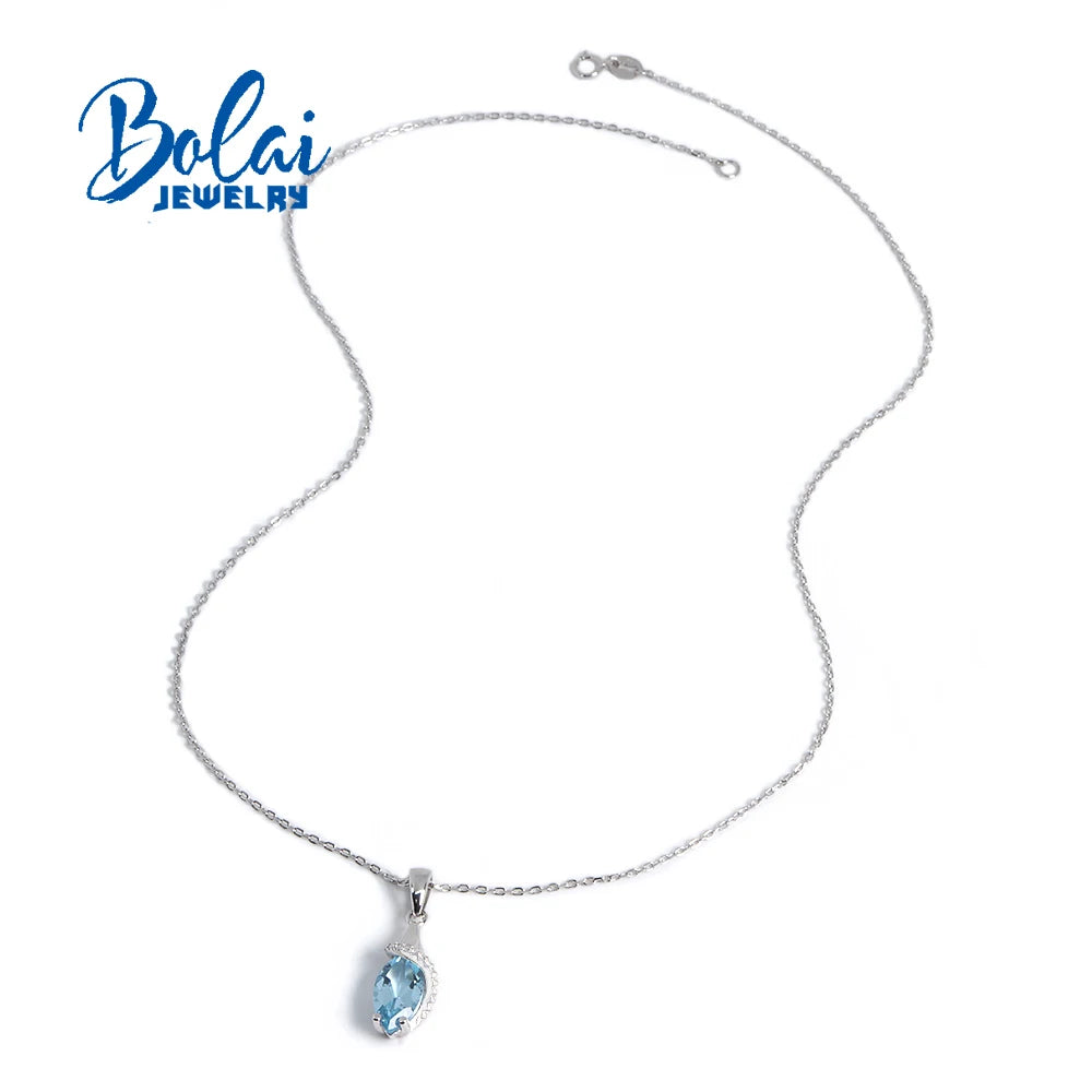 Women's 925 Sterling Silver Natural Sky Blue Topaz Pendant Necklace Fine Jewelry for Party Birthday Gift Daily Wear