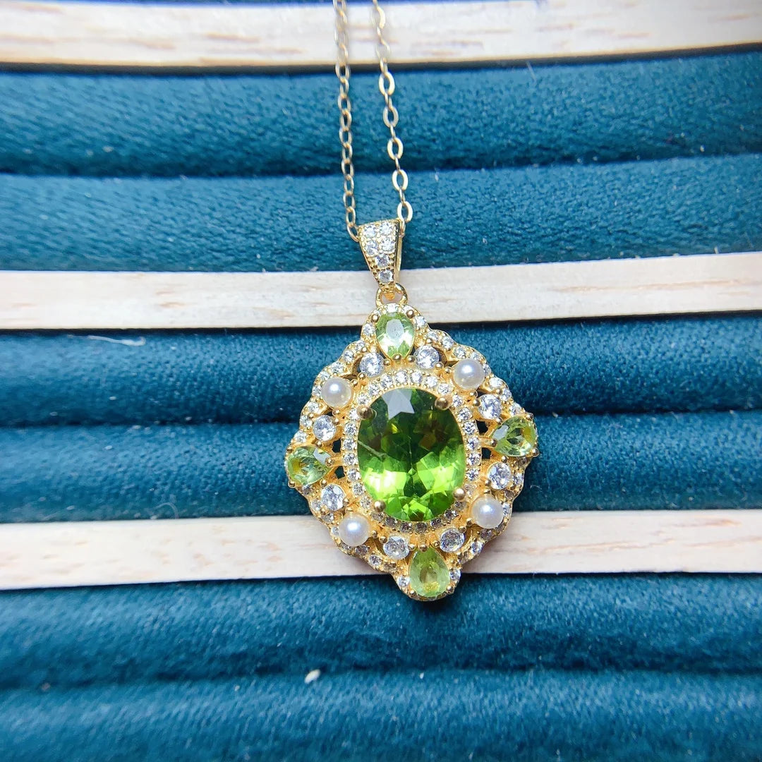 Pendant 925 Sterling Silver Natural Peridot women's Fire Color Super Good Free Shipping Jewelry Certified Jewelry Boutique