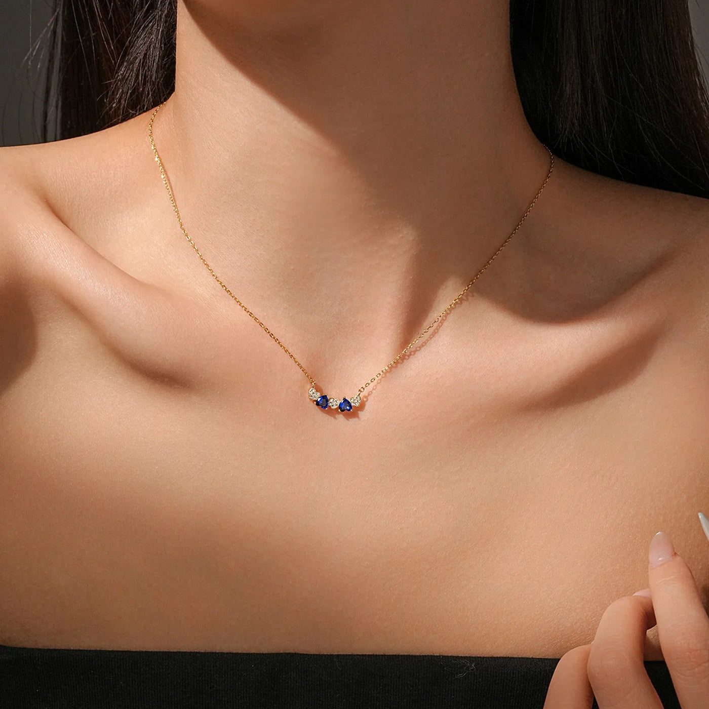 ANDYWEN 925 Sterling Silver Sweet Romantic Multi Heart Necklace Blue Sapphire & CZ Zirconia Dainty Dating Luxury Women Jewelry