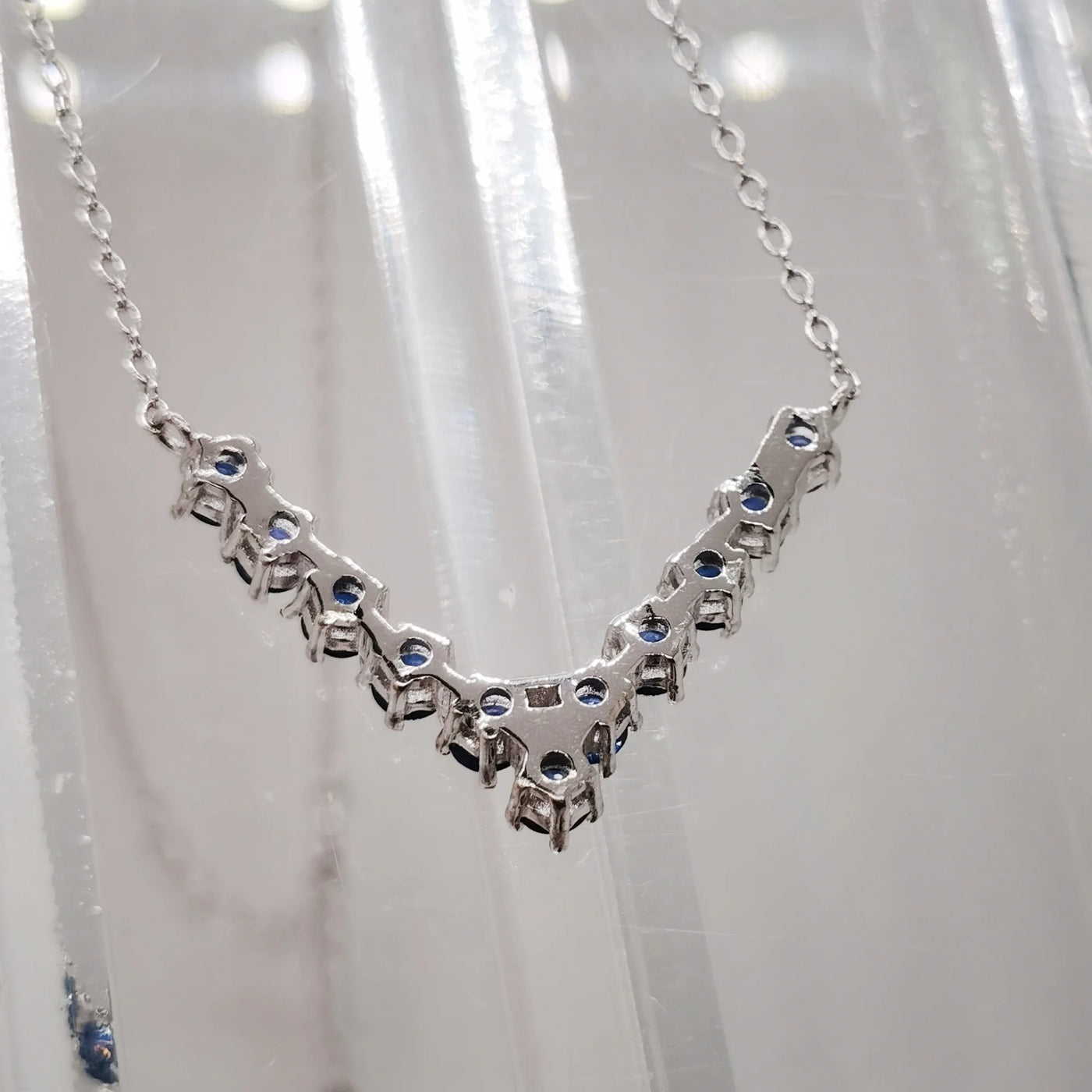 Total 1.1ct Natural Sapphire Necklace 3mm Round Dark Blue Sapphire Silver Necklace for Party 18K Gold Plating 925 Silver Jewelry