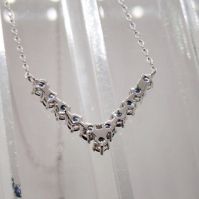 Total 1.1ct Natural Sapphire Necklace 3mm Round Dark Blue Sapphire Silver Necklace for Party 18K Gold Plating 925 Silver Jewelry