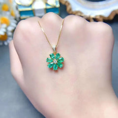 New Luxury Japan and Korea Pure Natural Emerald Clavicle Chain Pendant Necklace S925 Sterling Silver Inlaid Gold Plated