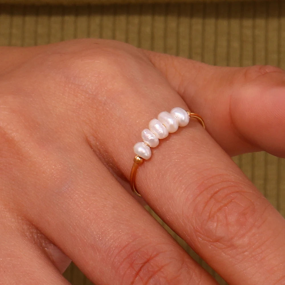 La. Muses Elegant Small Freshwater Pearl Stainless Steel Finger Rings Women Fashion Daily Waterproof Jewelry And Accessories