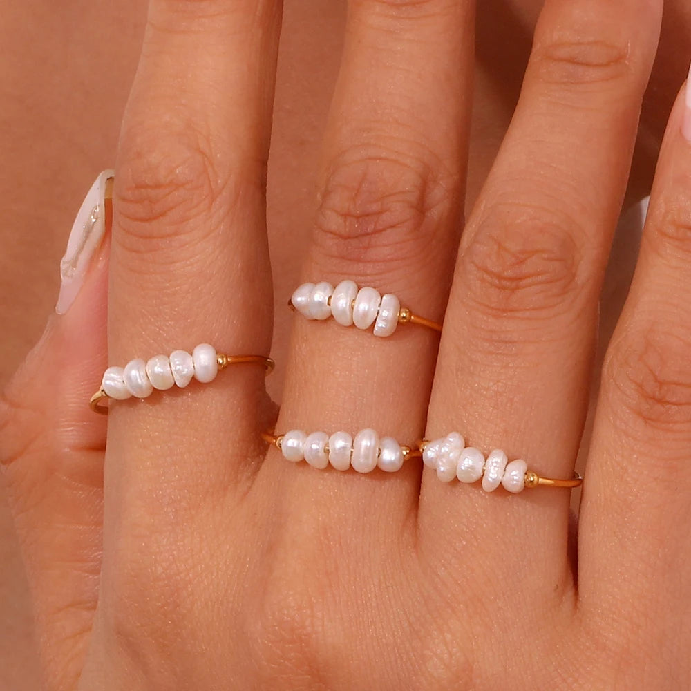 La. Muses Elegant Small Freshwater Pearl Stainless Steel Finger Rings Women Fashion Daily Waterproof Jewelry And Accessories