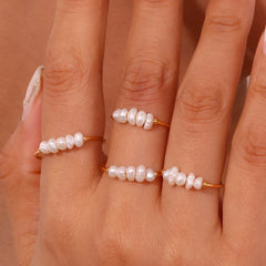 La. Muses Elegant Small Freshwater Pearl Stainless Steel Finger Rings Women Fashion Daily Waterproof Jewelry And Accessories