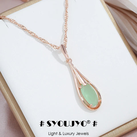 Green Emerald Natural Zircon Drop Pendant Necklace