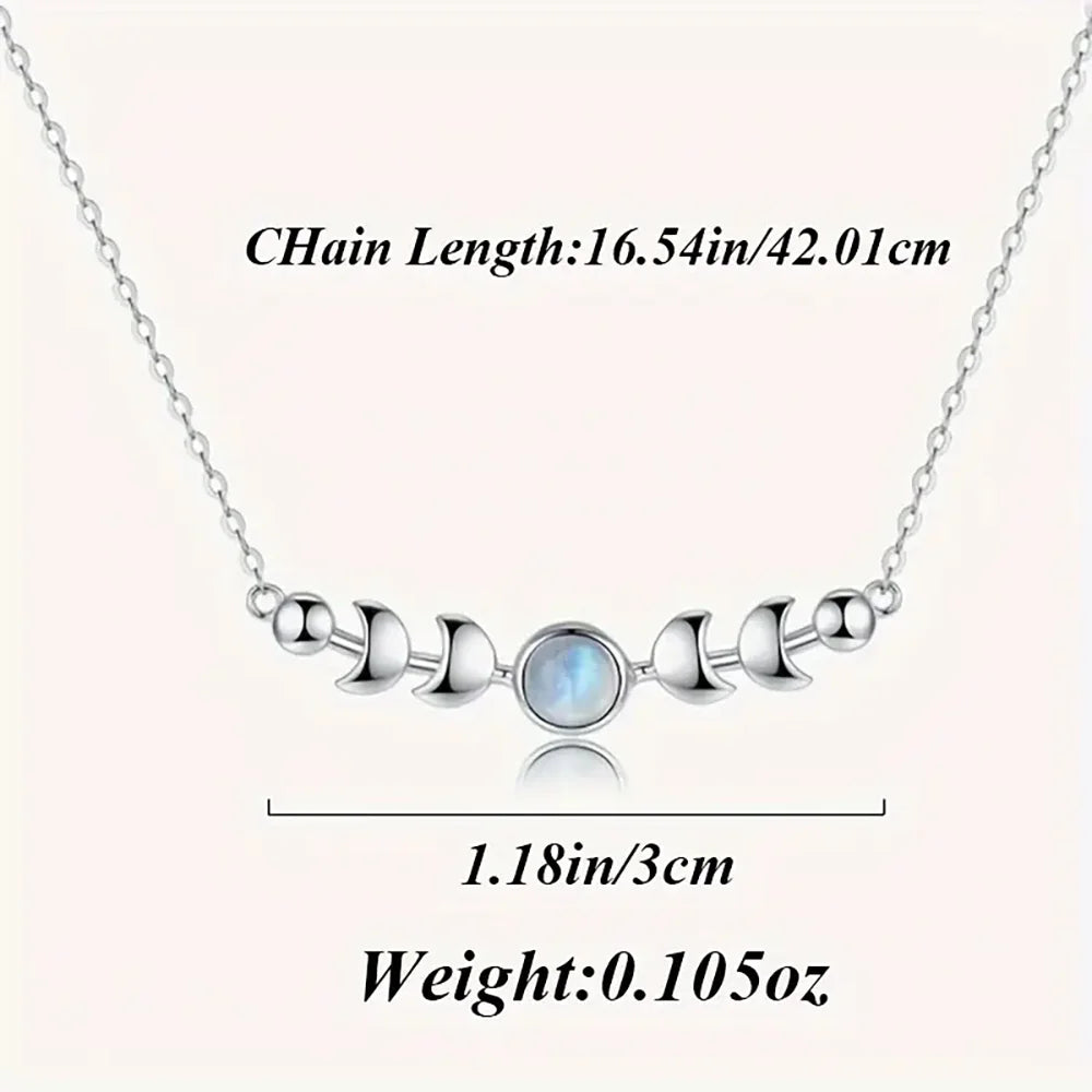 Genuine Moonstone Necklace for Women 925 Sterling Silver Moon Phase Necklace Triple Goddess Pendant Minimalist Necklace US Stock