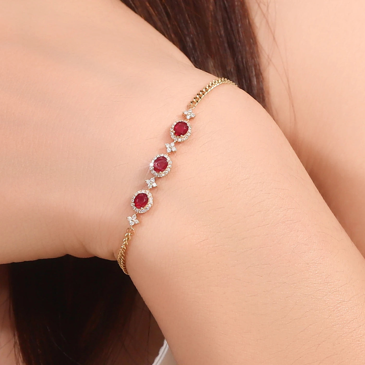 Provence Luxury Bracelet Ruby gemstone lab diamonds Halo set 18K yellow gold Chain Premium Jewelry Women Everyday Accessories