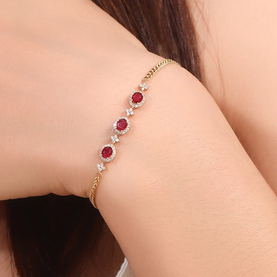 Provence Luxury Bracelet Ruby gemstone lab diamonds Halo set 18K yellow gold Chain Premium Jewelry Women Everyday Accessories