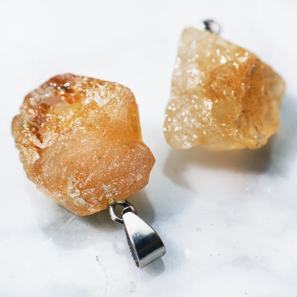 Natural Citrine Raw Stone Pendant Necklace
