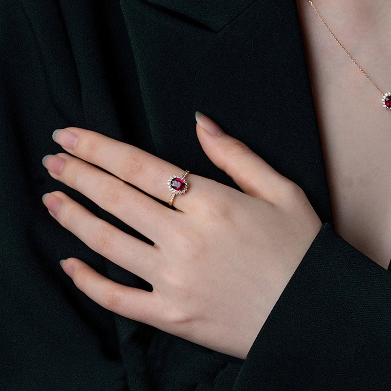 Metiseko 925 Sterling Silver Ruby Colour Ring Garnet Red Retro Elegant Queen's Ring Waterproof for Women Party Drop Shipping