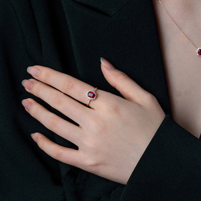 Metiseko 925 Sterling Silver Ruby Colour Ring Garnet Red Retro Elegant Queen's Ring Waterproof for Women Party Drop Shipping