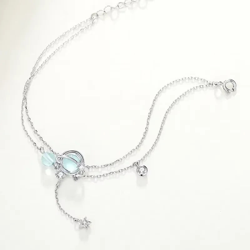 Aquamarine Crystal Encrusted Bracelet Elegant Feminine Trend Jewelry