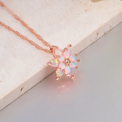 CiNily Delicate Flower Shaped Fire Opal Pendant Necklace Rose Gold Plated Trendy Jewelry Gifts for Women Girls(with Chain)