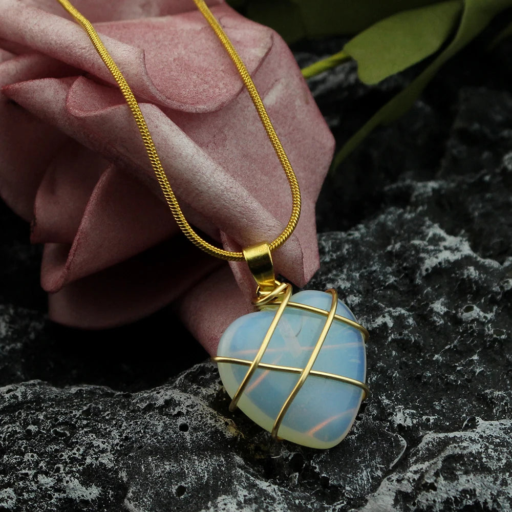 Opal Heart Necklace with Crystal Castle Garnish