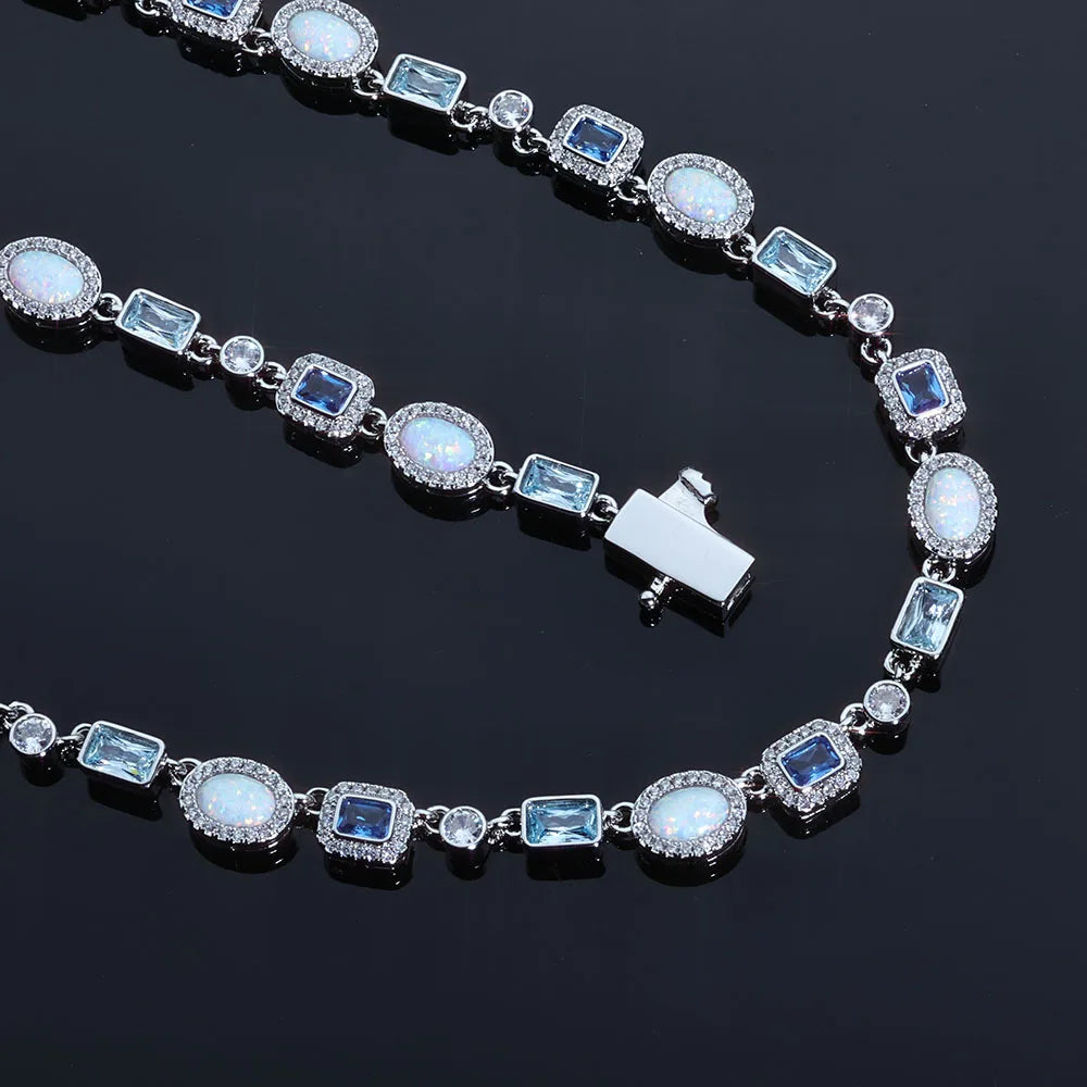 Women's New Blue Diamond Bracelet Geometric Circular Chain Colorful Opal Sparkling Accessories Holiday Gift