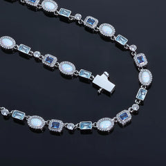 Women's New Blue Diamond Bracelet Geometric Circular Chain Colorful Opal Sparkling Accessories Holiday Gift