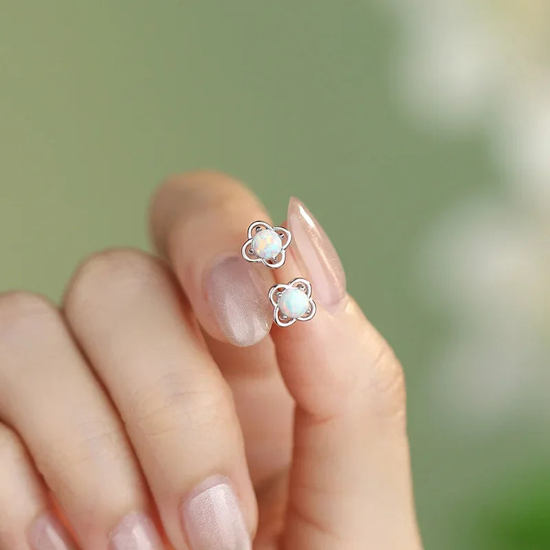 INZATT Real 925 Sterling Silver Opal Flower Mini Stud Earrings For Women Party OL Fine Jewelry Exquisite Accessories Gift
