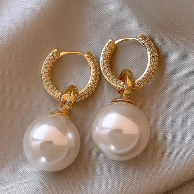 Silver-Plated Pearl Zircon Hoop Earrings