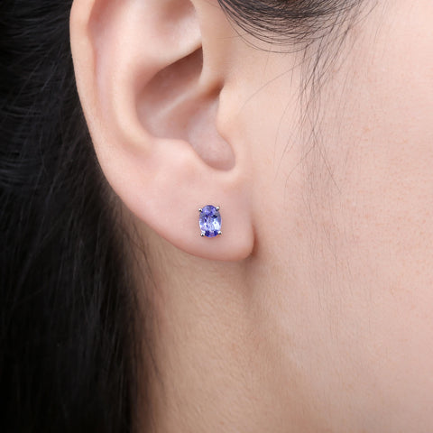 Genuine Tanzanite Sterling Silver Stud Earrings