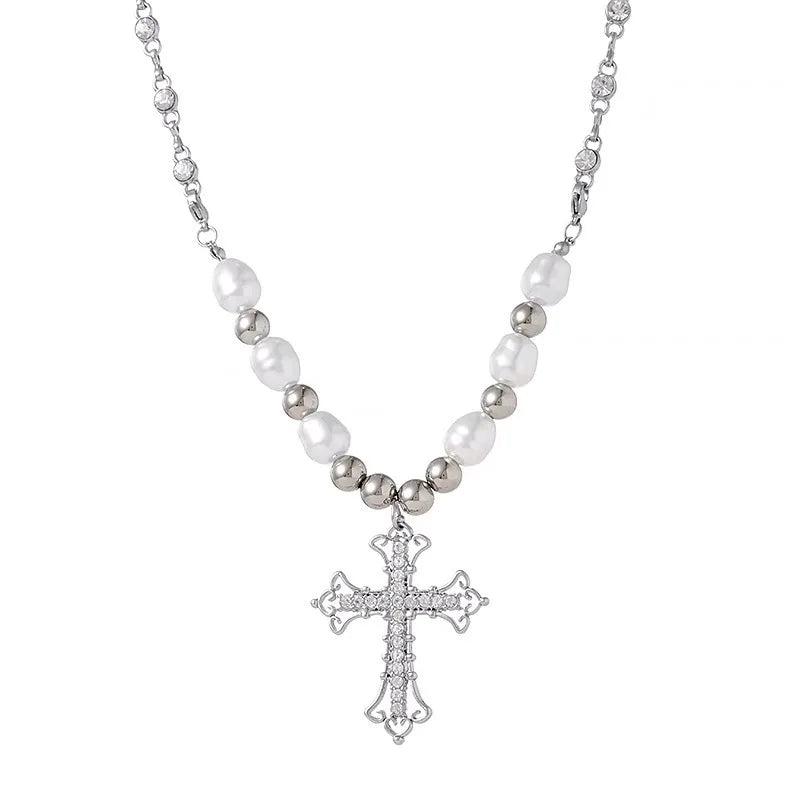 Elegant Pearl Cross Necklace