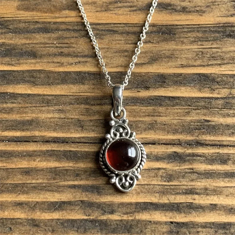Vintage Garnet Pendant Necklace with Bohemian Style