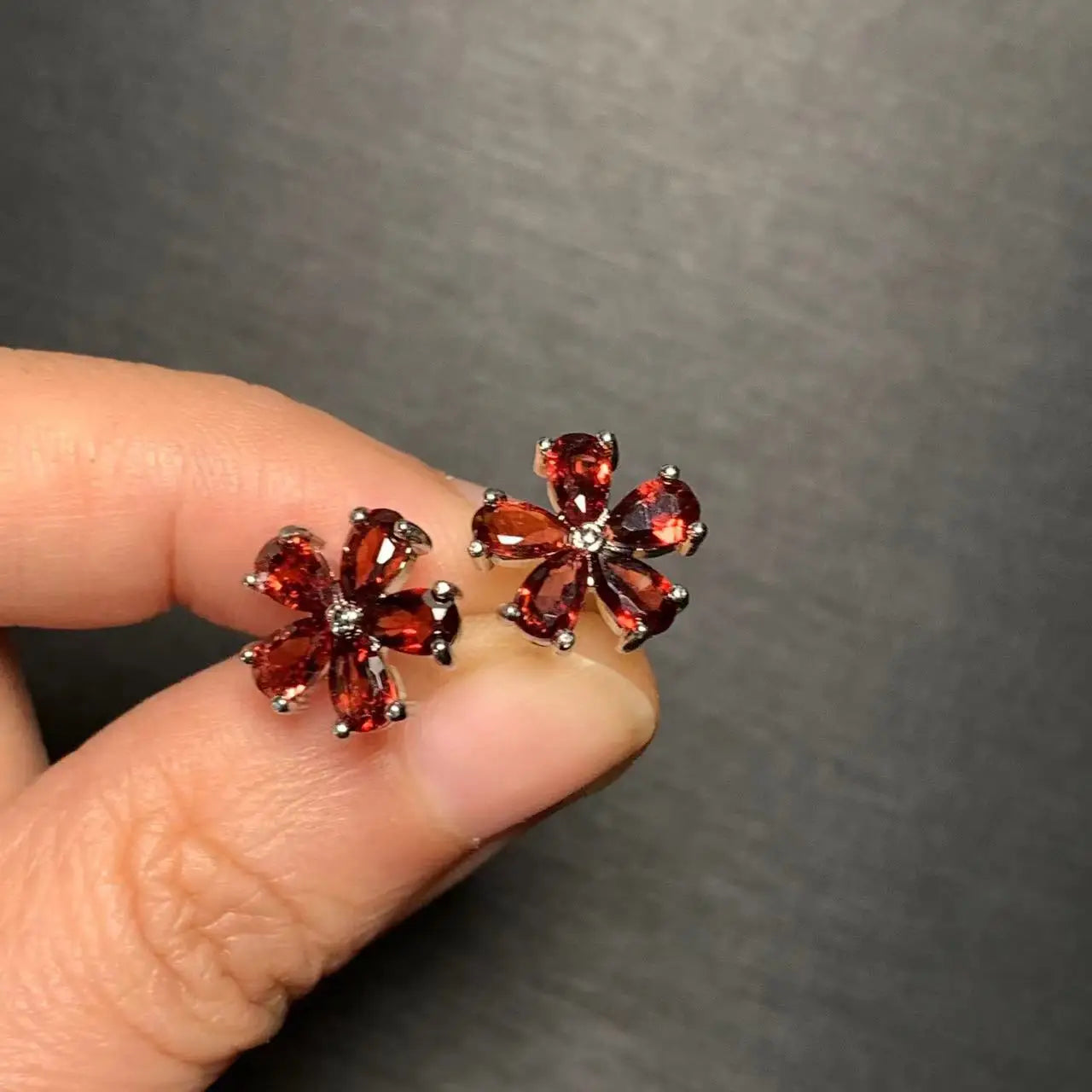 Natural Garnet 925 Sterling Silver Stud Earrings For Women