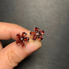 Natural Garnet 925 Sterling Silver Stud Earrings For Women