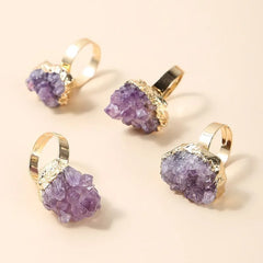 Change Better Irregular Natural Amethyst Cluster Rough Stone Gold Plated Open Rings Women Reiki Healing Personality Jewelry Gift