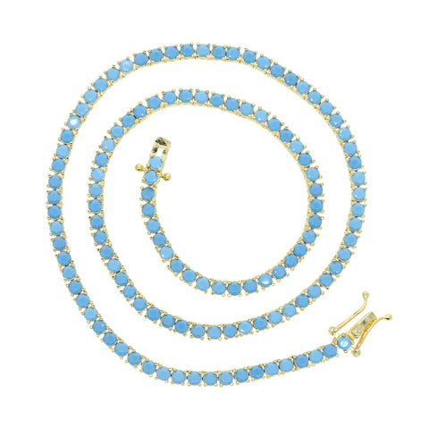 Gold Plated Turquoise Tennis Chain Necklace