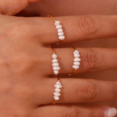La. Muses Elegant Small Freshwater Pearl Stainless Steel Finger Rings Women Fashion Daily Waterproof Jewelry And Accessories