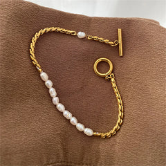 316L Stainless Steel Simplicity Vintage Irregular Shaped Imitate Pearl OT Buckle Chain Bracelets For Women Fashion Jewelry Gift