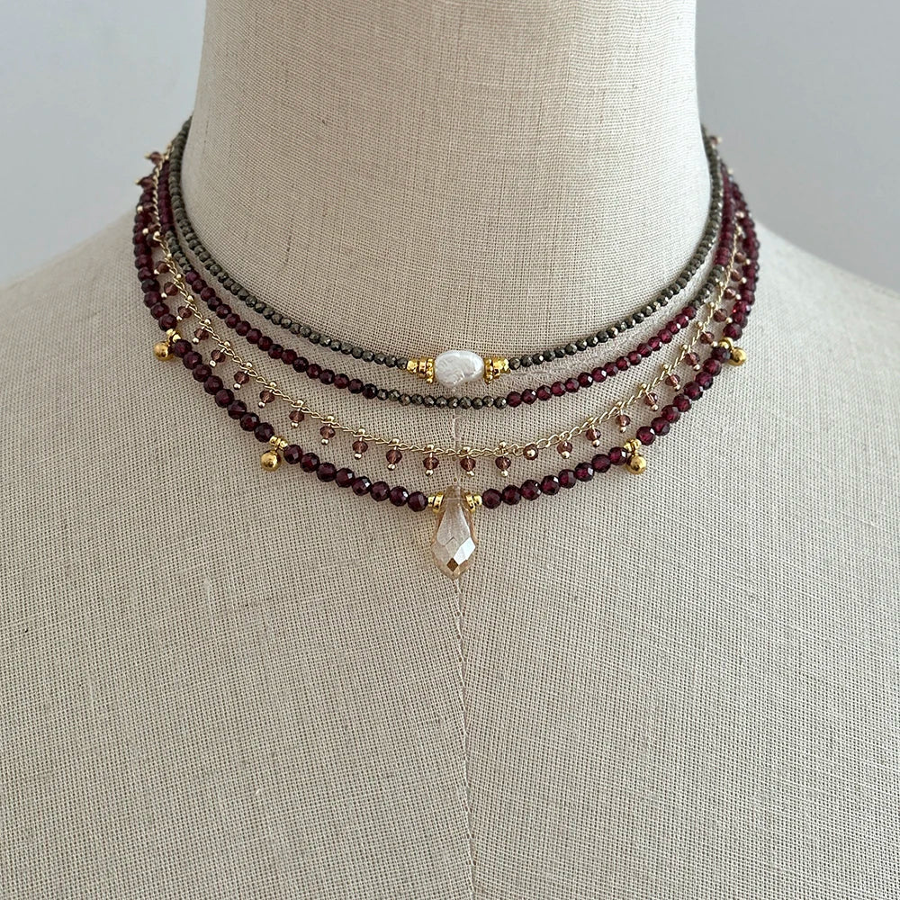 Bohemian Style, Garnet Birthstone Necklace Set