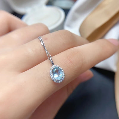 Natural Aquamarine  pendant necklace for women silver 925 jewelry luxury gem stones 18k gold plated free shiping items