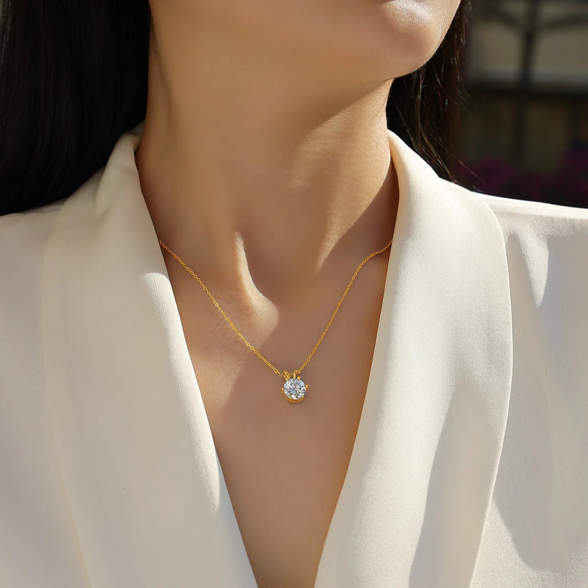 Women's Neck Chain 100% Real 14k Gold Moissanite Diamond Pendant Necklaces for Girl Wedding Engagement Valentines Gifts Jewelry