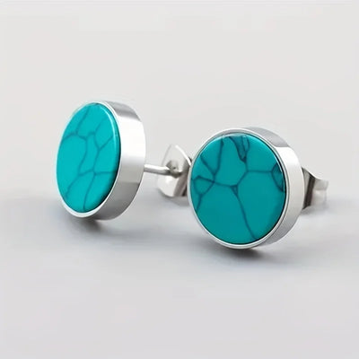 Vintage Silver Round Turquoise Stud Earrings