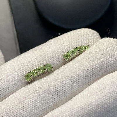 Vintage Natural Peridot Hoop Earrings Simple Classic Round Circle Gemstone Jewelry Handmade Fine Gift