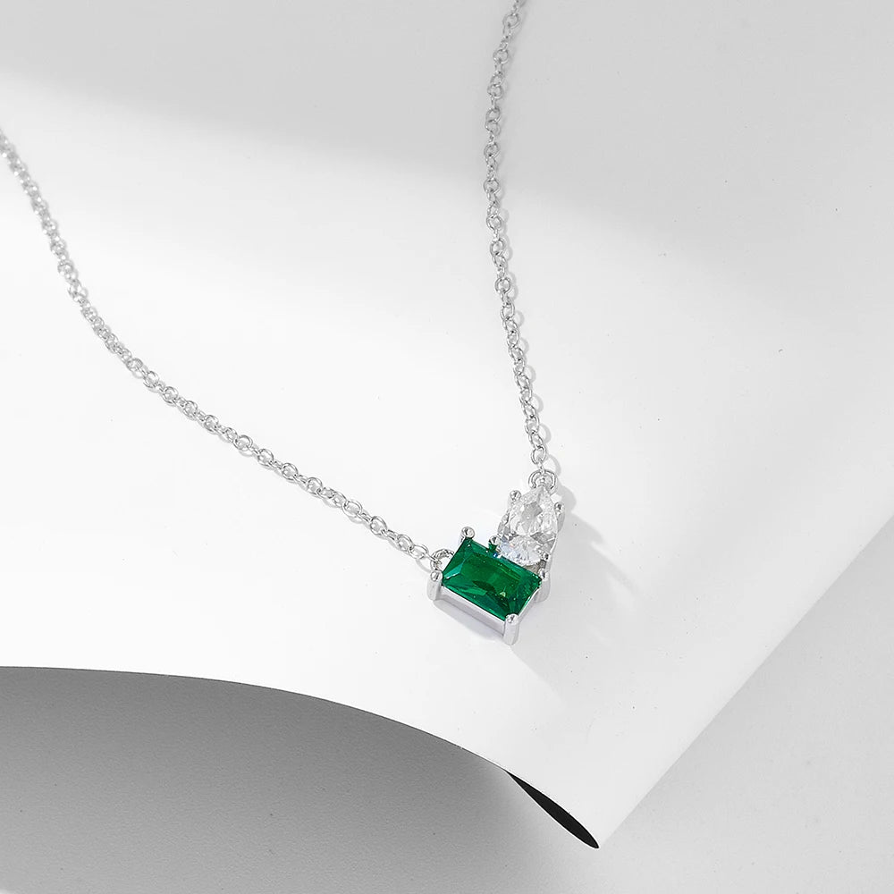fulsun wholesale jewelry silver 925 gold filled emerald Square green necklace ladys jewelry zircon necklace jewelry women