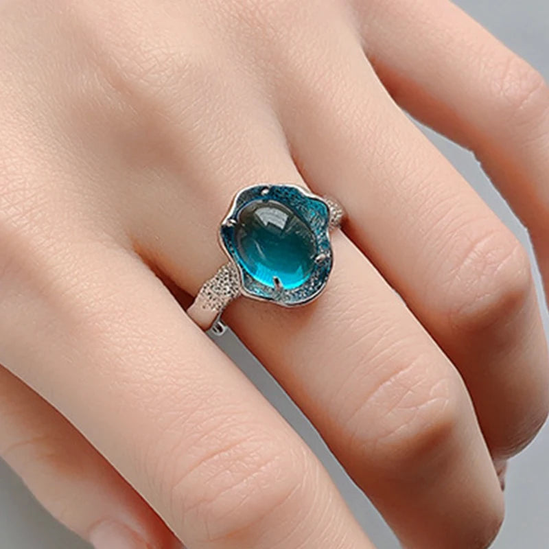 PANJBJ 925 Sterling Silve Moonstone Irregular Ring for Women Party Gift Adjustabler Personality Korean Dropshipping