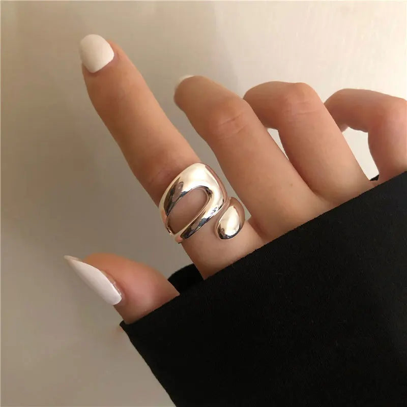 PANJBJ 925 Sterling Silve Moonstone Irregular Ring for Women Party Gift Adjustabler Personality Korean Dropshipping