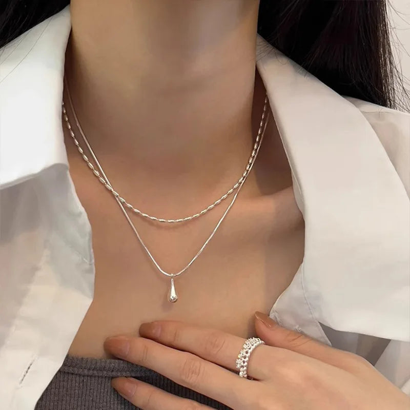 VENTFILLE 925 Sterling Silver Green Crystal Necklace for Women Girl Temperament Banquet Water Drop Jewelry Gift Dropshipping
