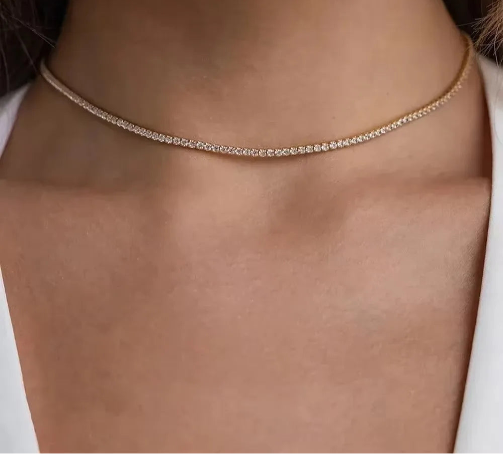 Adjustable Diamond Tennis Necklace, Rose Gold Gift for Aries