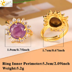 Sun Ring for Women Energy Natural Stone Amethysts Pink Quartz Bead Luxury Gold Color Finger Rings Jewelry H538