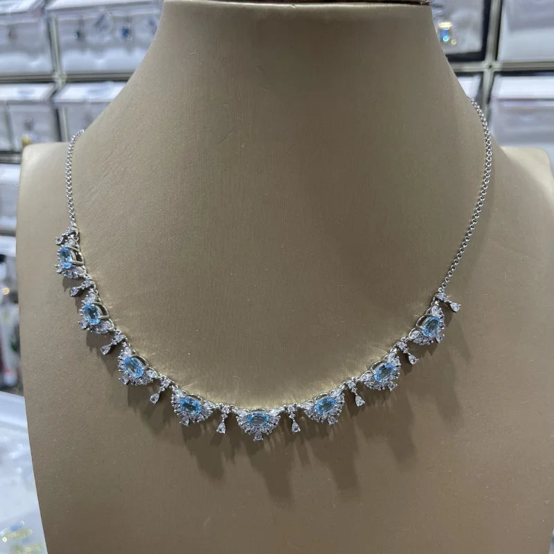 SACE GEMS S925 Sterling Silver Certified 4*6MM Natual Topaz Pendant Necklaces for Womne Engagement Cocktail Party Fine Jewelry